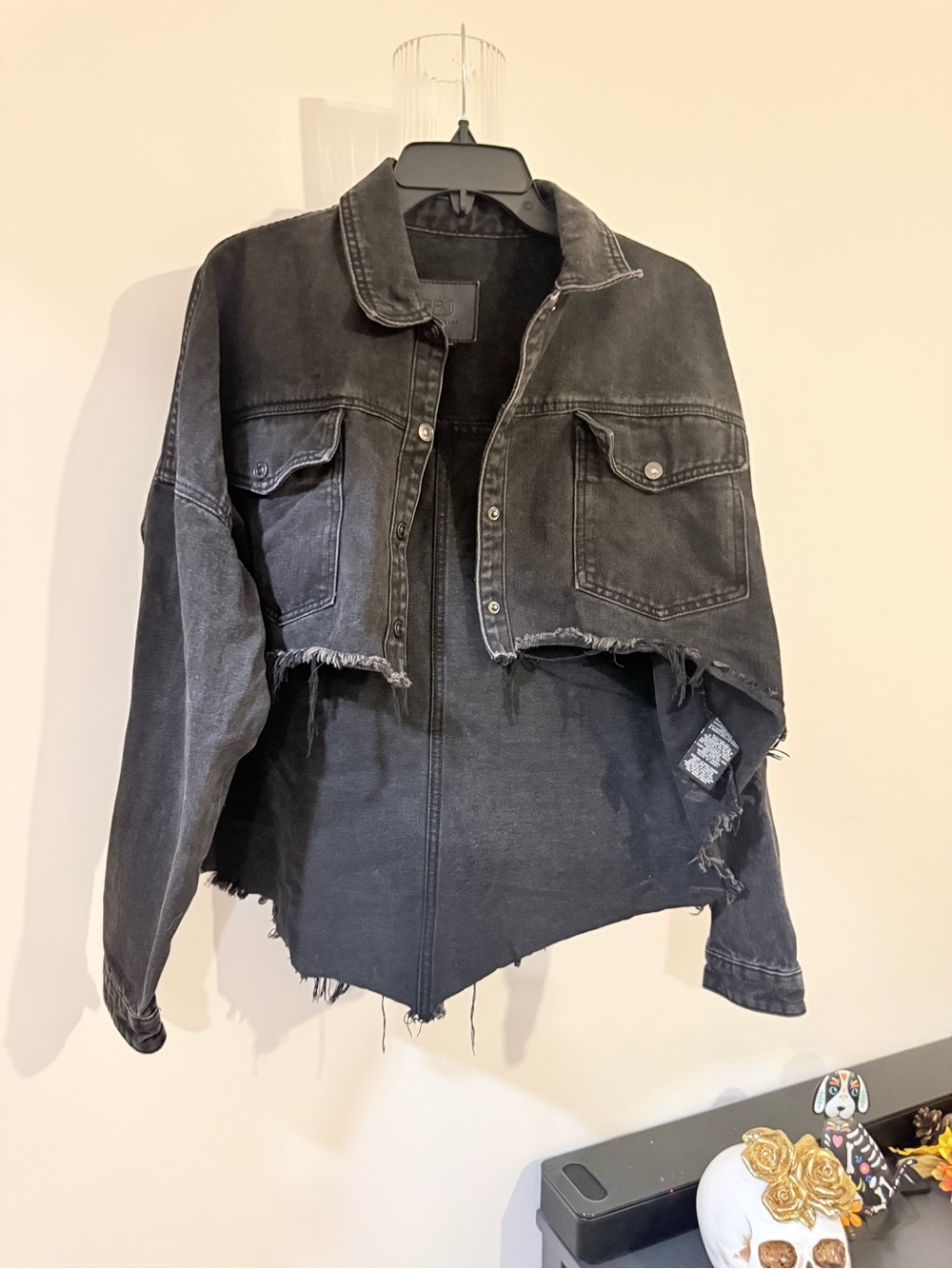 Windsor Cropped Distressed Black Denim Jacket